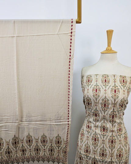 Fancy Wool Pashmina with Indian Karhai Work 3Pc Unstitched