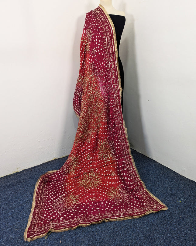 Premium Handmade Chunnri & Gotta Work Silk Dupatta (Ready To Wear)