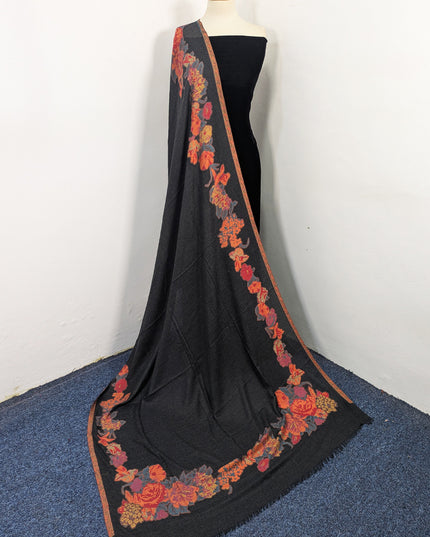 China Wool Shawl with 3D Floral Work (Ready To Wear)