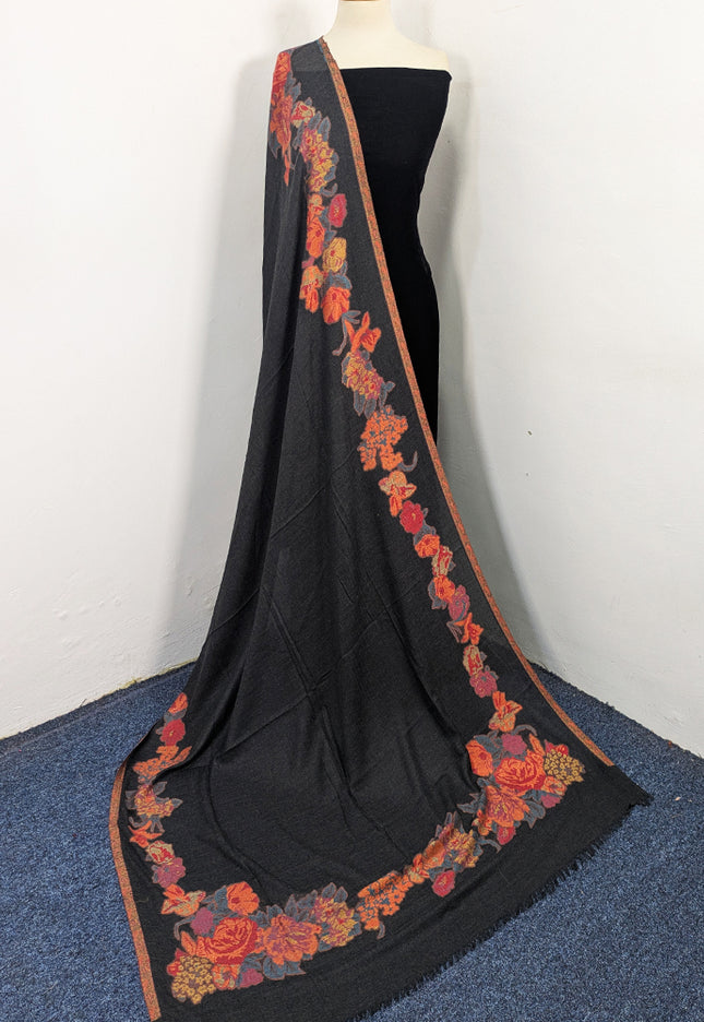 China Wool Shawl with 3D Floral Work (Ready To Wear)