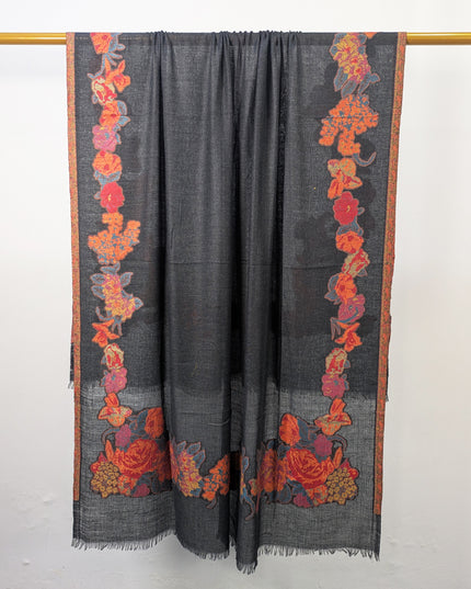 China Wool Shawl with 3D Floral Work (Ready To Wear)