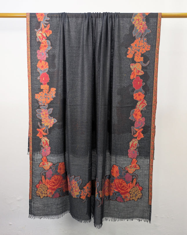China Wool Shawl with 3D Floral Work (Ready To Wear)