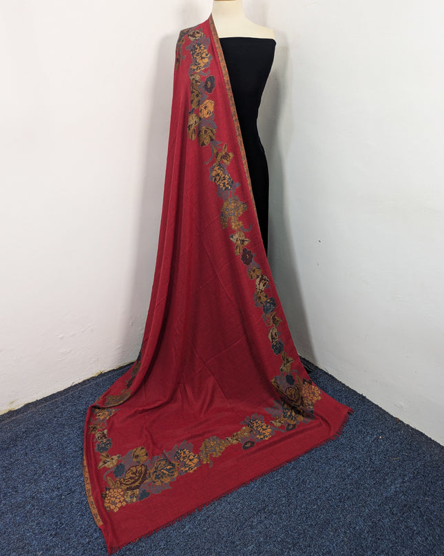 China Wool Shawl with 3D Floral Work (Ready To Wear)