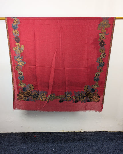 China Wool Shawl with 3D Floral Work (Ready To Wear)