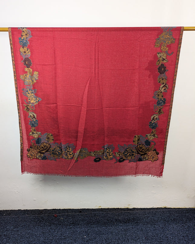 China Wool Shawl with 3D Floral Work (Ready To Wear)