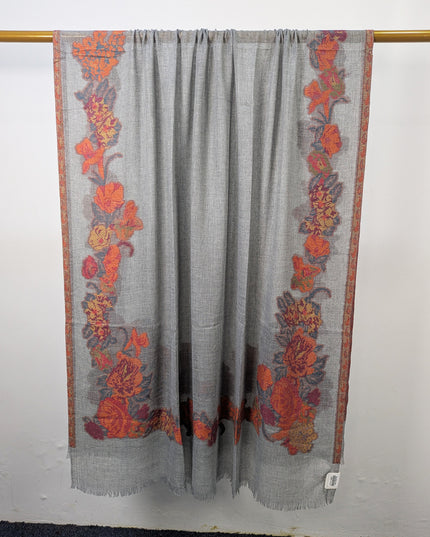 China Wool Shawl with 3D Floral Work (Ready To Wear)