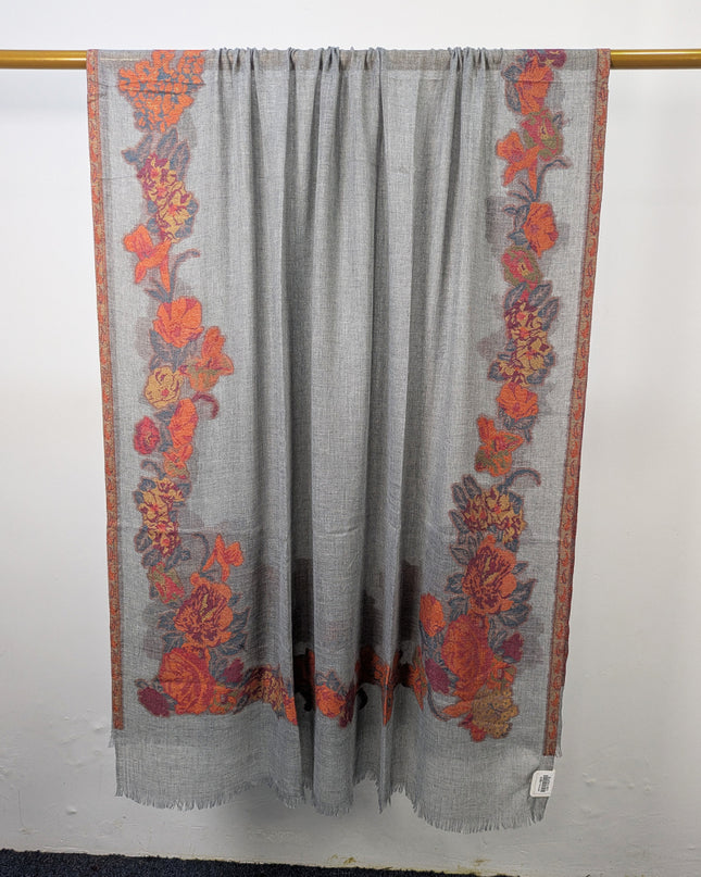 China Wool Shawl with 3D Floral Work (Ready To Wear)