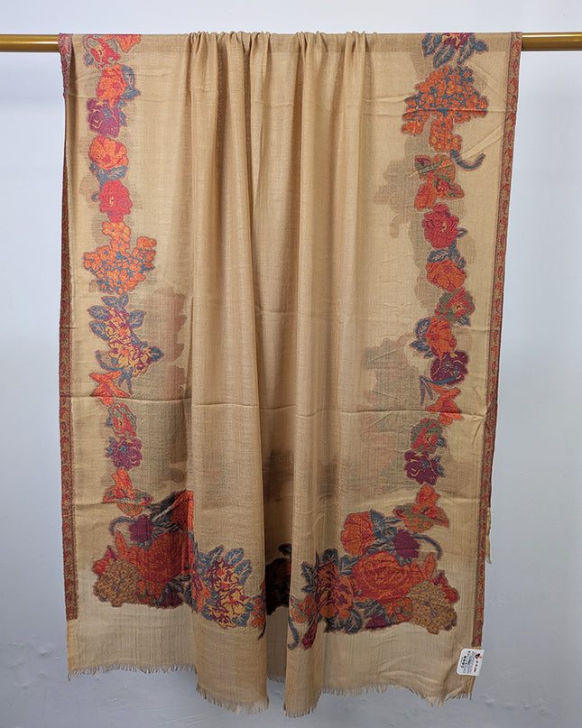 China Wool Shawl with 3D Floral Work (Ready To Wear)