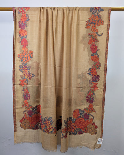 China Wool Shawl with 3D Floral Work (Ready To Wear)