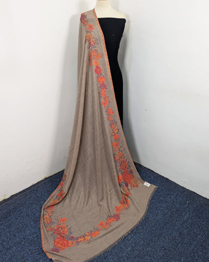 China Wool Shawl with 3D Floral Work (Ready To Wear)