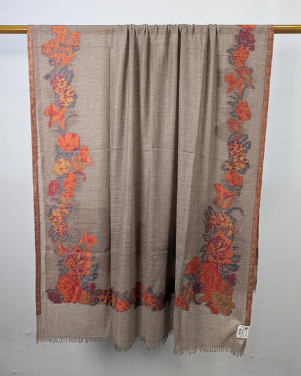 China Wool Shawl with 3D Floral Work (Ready To Wear)