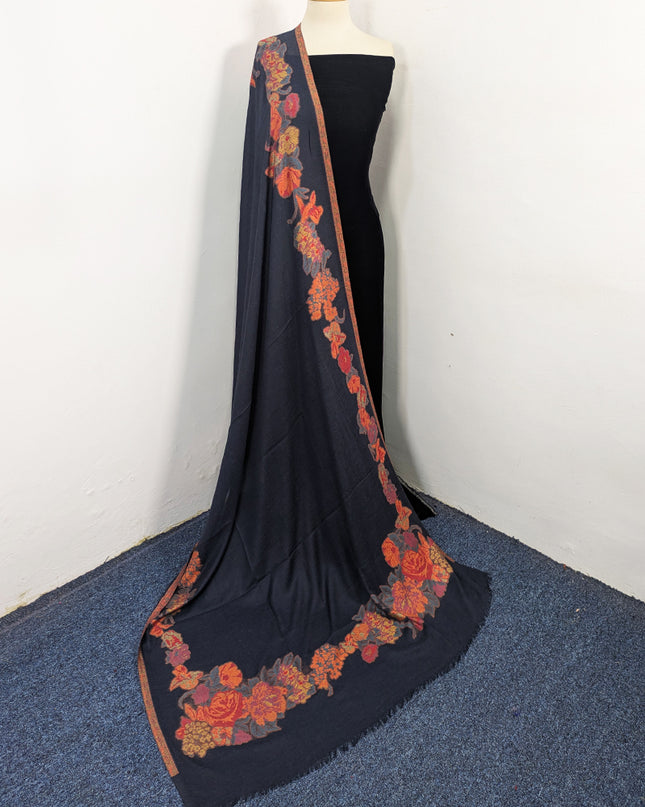 China Wool Shawl with 3D Floral Work (Ready To Wear)