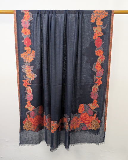 China Wool Shawl with 3D Floral Work (Ready To Wear)