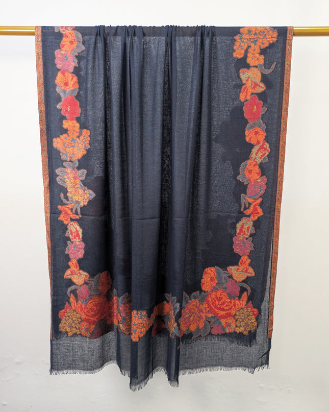 China Wool Shawl with 3D Floral Work (Ready To Wear)
