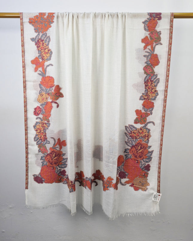 China Wool Shawl with 3D Floral Work (Ready To Wear)