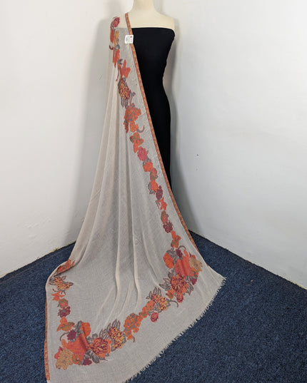 China Wool Shawl with 3D Floral Work (Ready To Wear)