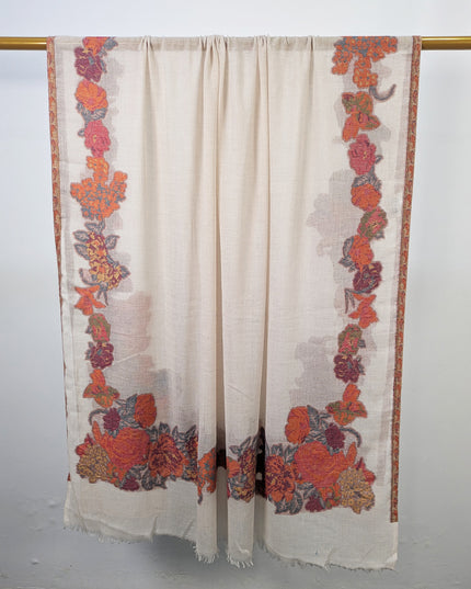 China Wool Shawl with 3D Floral Work (Ready To Wear)