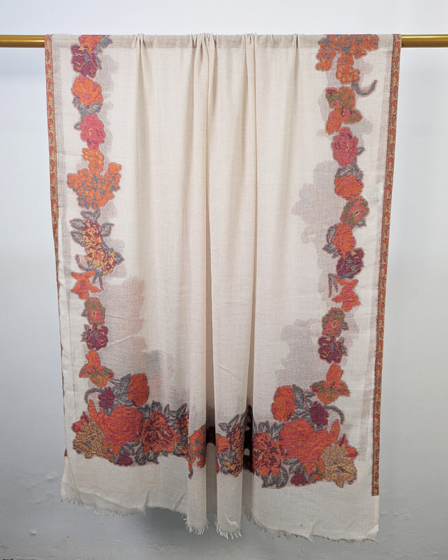 China Wool Shawl with 3D Floral Work (Ready To Wear)