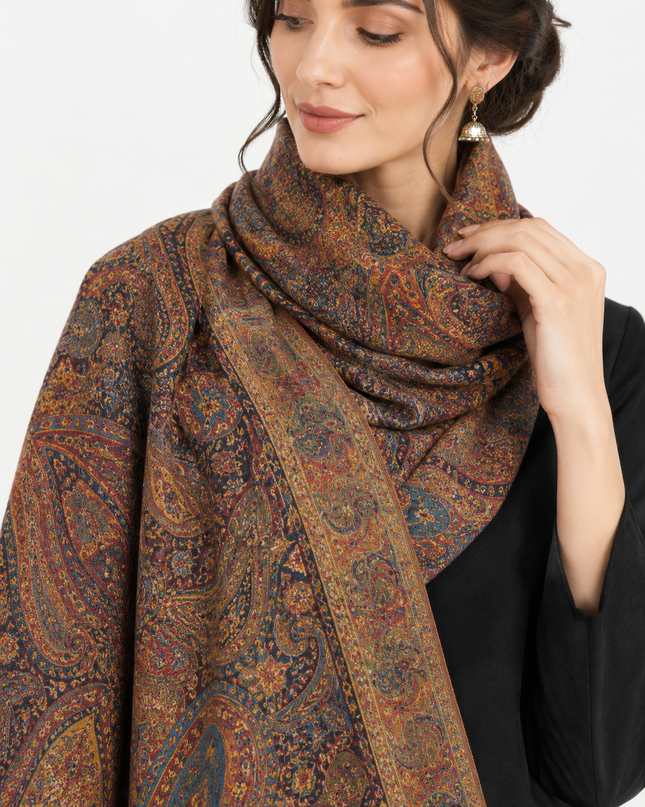 Exclusive Pure Indian Moonlight Kani Silk Shawl - Jamawar Paisley