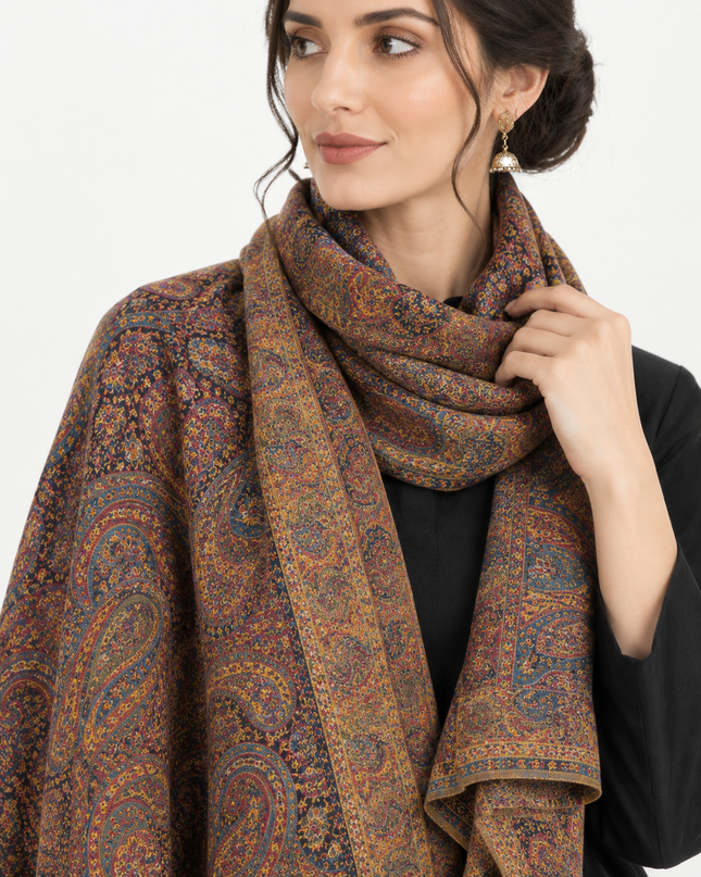 Exclusive Pure Indian Moonlight Kani Silk Shawl - Jamawar Paisley