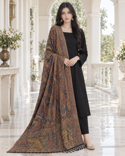 Luxury Pure Indian Moonlight Kani Silk Shawl - Mughal Arch Border