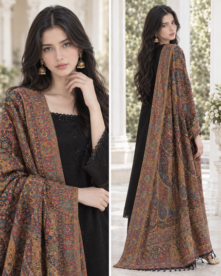 Luxury Pure Indian Moonlight Kani Silk Shawl - Mughal Arch Border