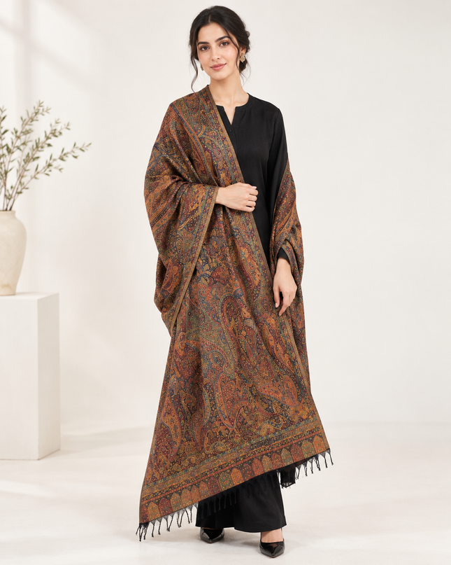 Exquisite Pure Indian Moonlight Kani Silk Shawl - Jamawar Paisley