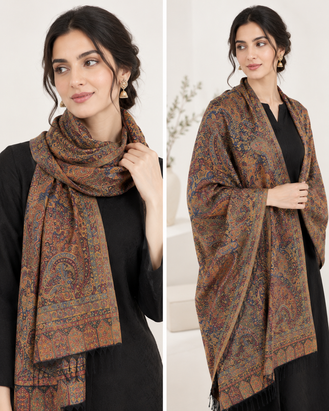 Exquisite Pure Indian Moonlight Kani Silk Shawl - Jamawar Paisley