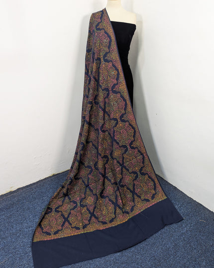 Handmade Multicolor Sui Embroidered Work Wool Shawl (Ready To Wear)