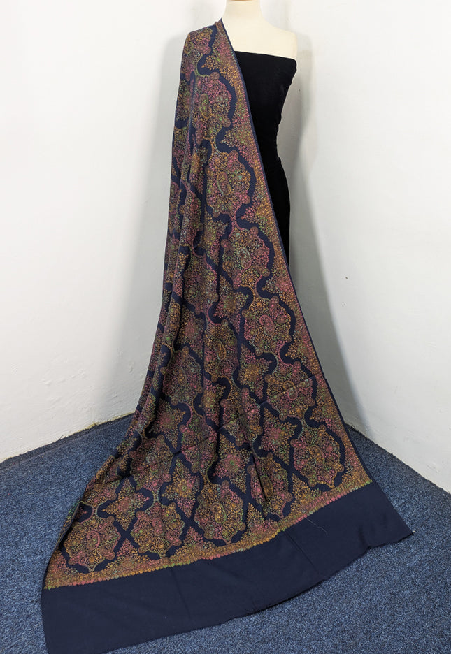 Handmade Multicolor Sui Embroidered Work Wool Shawl (Ready To Wear)
