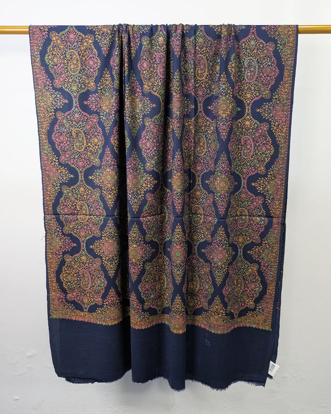 Handmade Multicolor Sui Embroidered Work Wool Shawl (Ready To Wear)