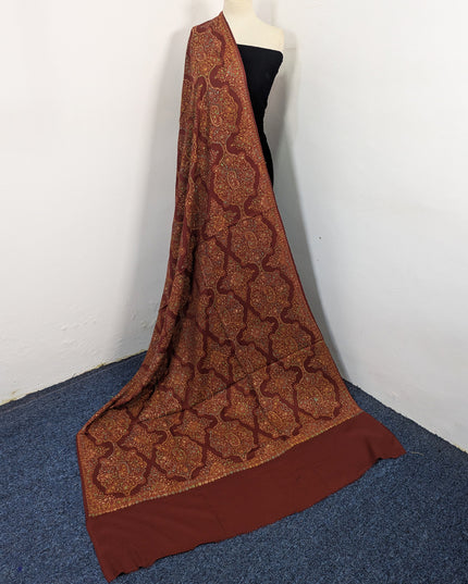 Handmade Multicolor Sui Embroidered Work Wool Shawl (Ready To Wear)