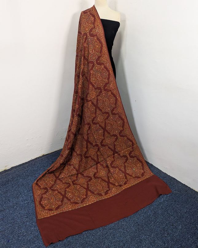 Handmade Multicolor Sui Embroidered Work Wool Shawl (Ready To Wear)