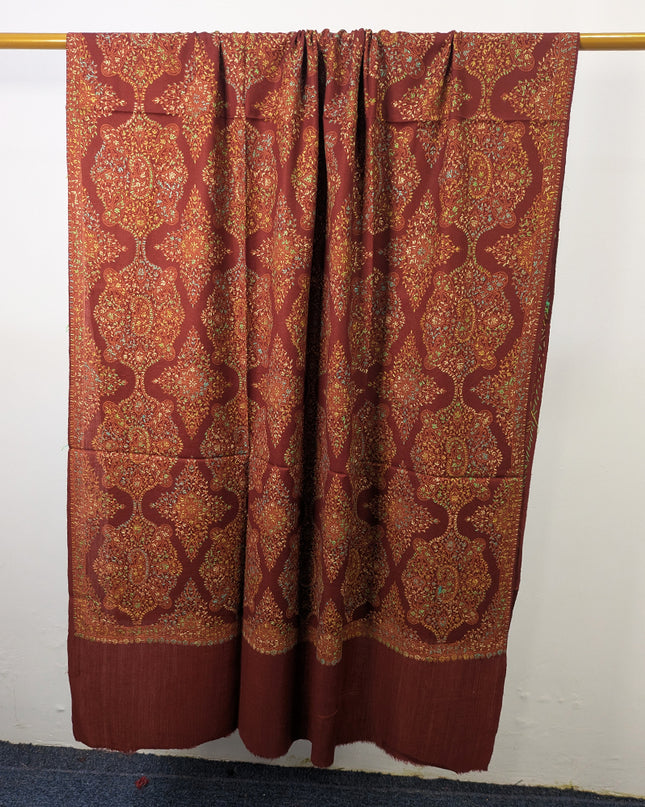 Handmade Multicolor Sui Embroidered Work Wool Shawl (Ready To Wear)