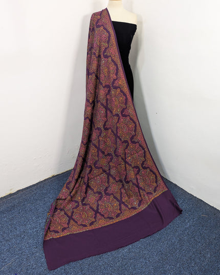 Handmade Multicolor Sui Embroidered Work Wool Shawl (Ready To Wear)
