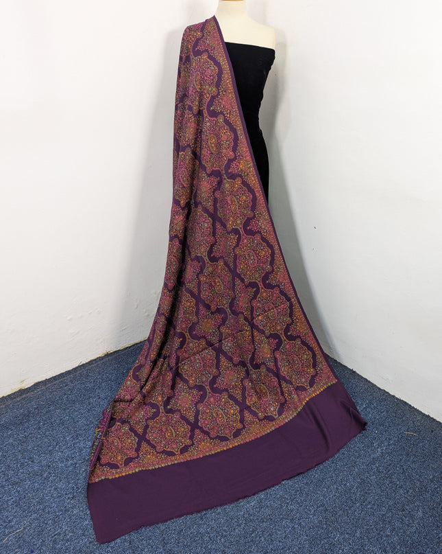 Handmade Multicolor Sui Embroidered Work Wool Shawl (Ready To Wear)