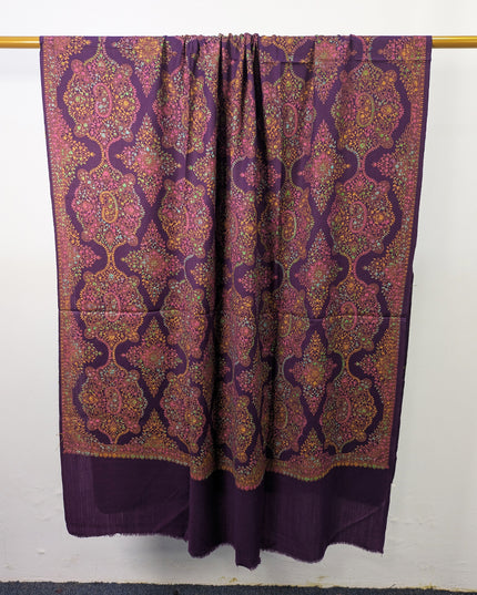Handmade Multicolor Sui Embroidered Work Wool Shawl (Ready To Wear)