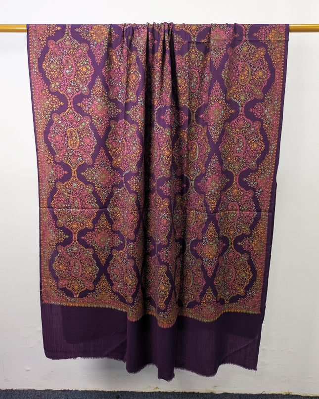 Handmade Multicolor Sui Embroidered Work Wool Shawl (Ready To Wear)