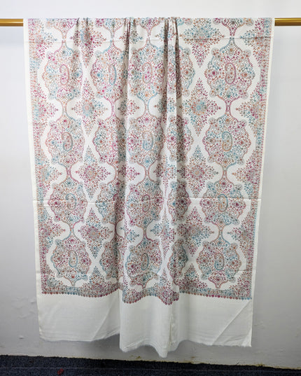 Handmade Multicolor Sui Embroidered Work Wool Shawl (Ready To Wear)