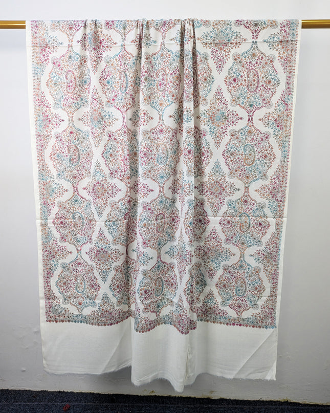 Handmade Multicolor Sui Embroidered Work Wool Shawl (Ready To Wear)