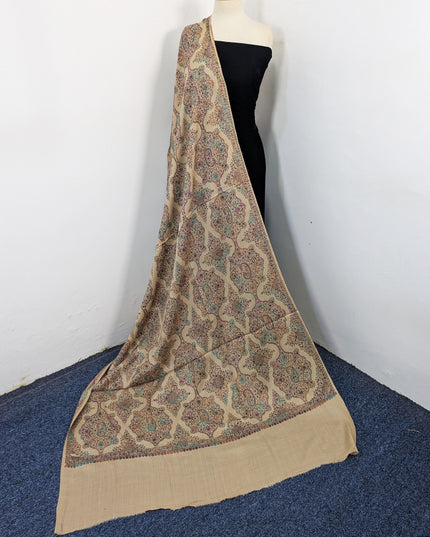 Handmade Multicolor Sui Embroidered Work Wool Shawl (Ready To Wear)