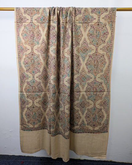 Handmade Multicolor Sui Embroidered Work Wool Shawl (Ready To Wear)
