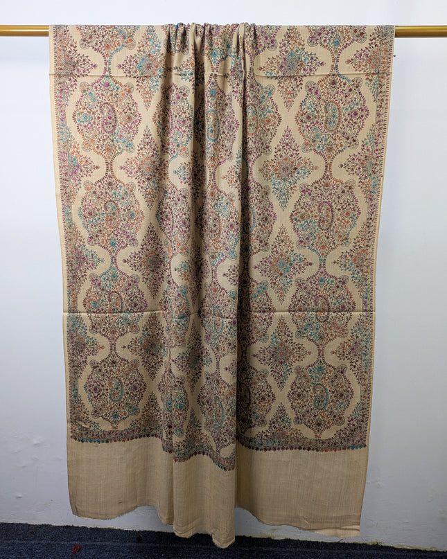 Handmade Multicolor Sui Embroidered Work Wool Shawl (Ready To Wear)