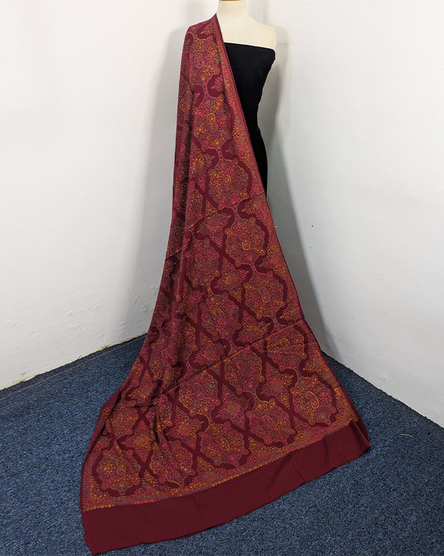 Handmade Multicolor Sui Embroidered Work Wool Shawl (Ready To Wear)