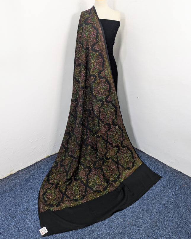Handmade Multicolor Sui Embroidered Work Wool Shawl (Ready To Wear)