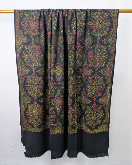 Handmade Multicolor Sui Embroidered Work Wool Shawl (Ready To Wear)