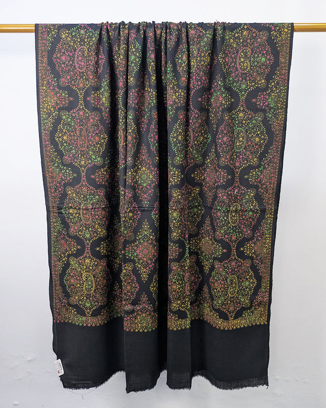 Handmade Multicolor Sui Embroidered Work Wool Shawl (Ready To Wear)
