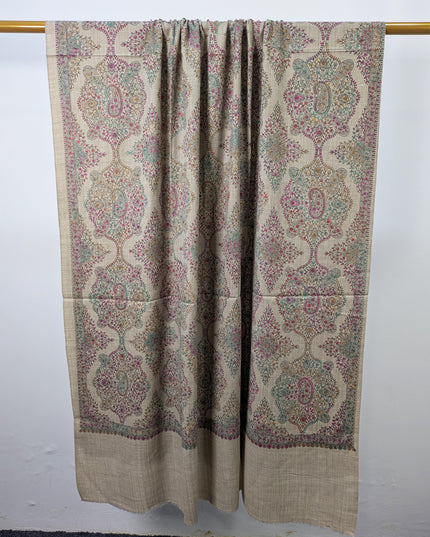 Handmade Multicolor Sui Embroidered Work Wool Shawl (Ready To Wear)