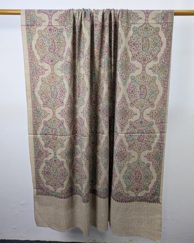 Handmade Multicolor Sui Embroidered Work Wool Shawl (Ready To Wear)