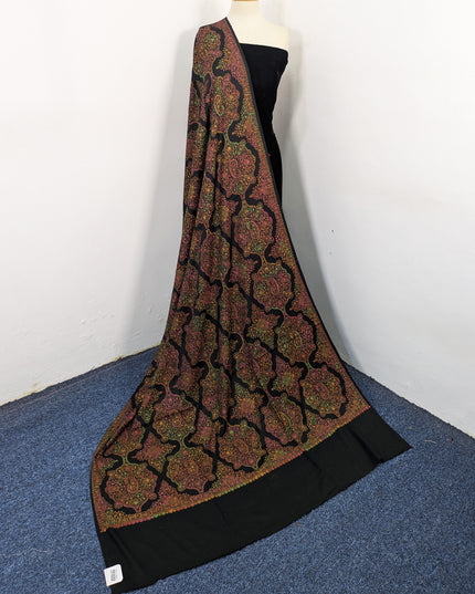 Handmade Multicolor Sui Embroidered Work Wool Shawl (Ready To Wear)